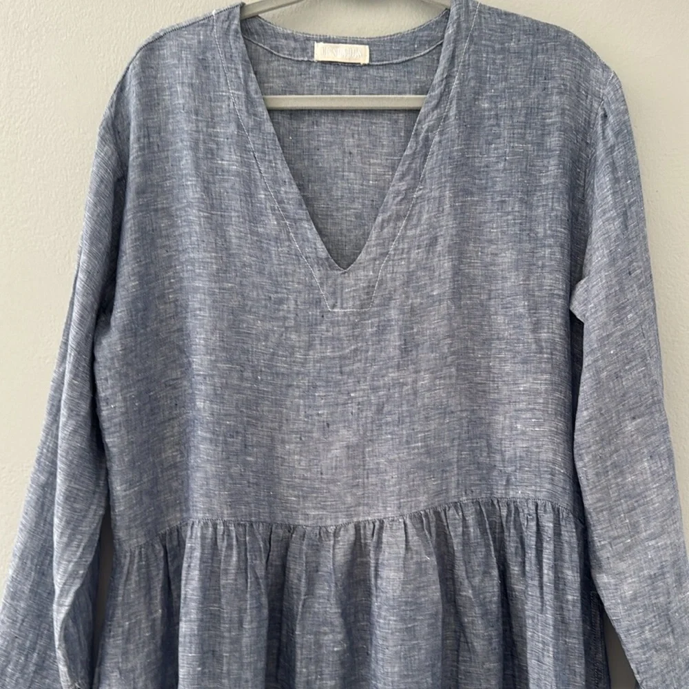 WOMENS CP SHADES BLUE CHAMBRAY LINEN AMANDA MAXI DRESS~POCKETS~  M - Picture 9 of 10